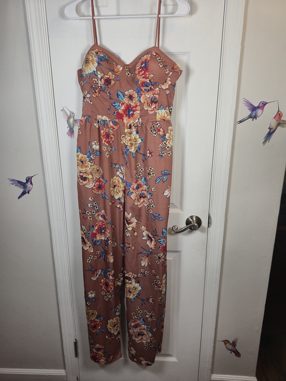 Band of Gypsies Whimsigoth Boho Floral Wide Leg Jumpsuit L Festival